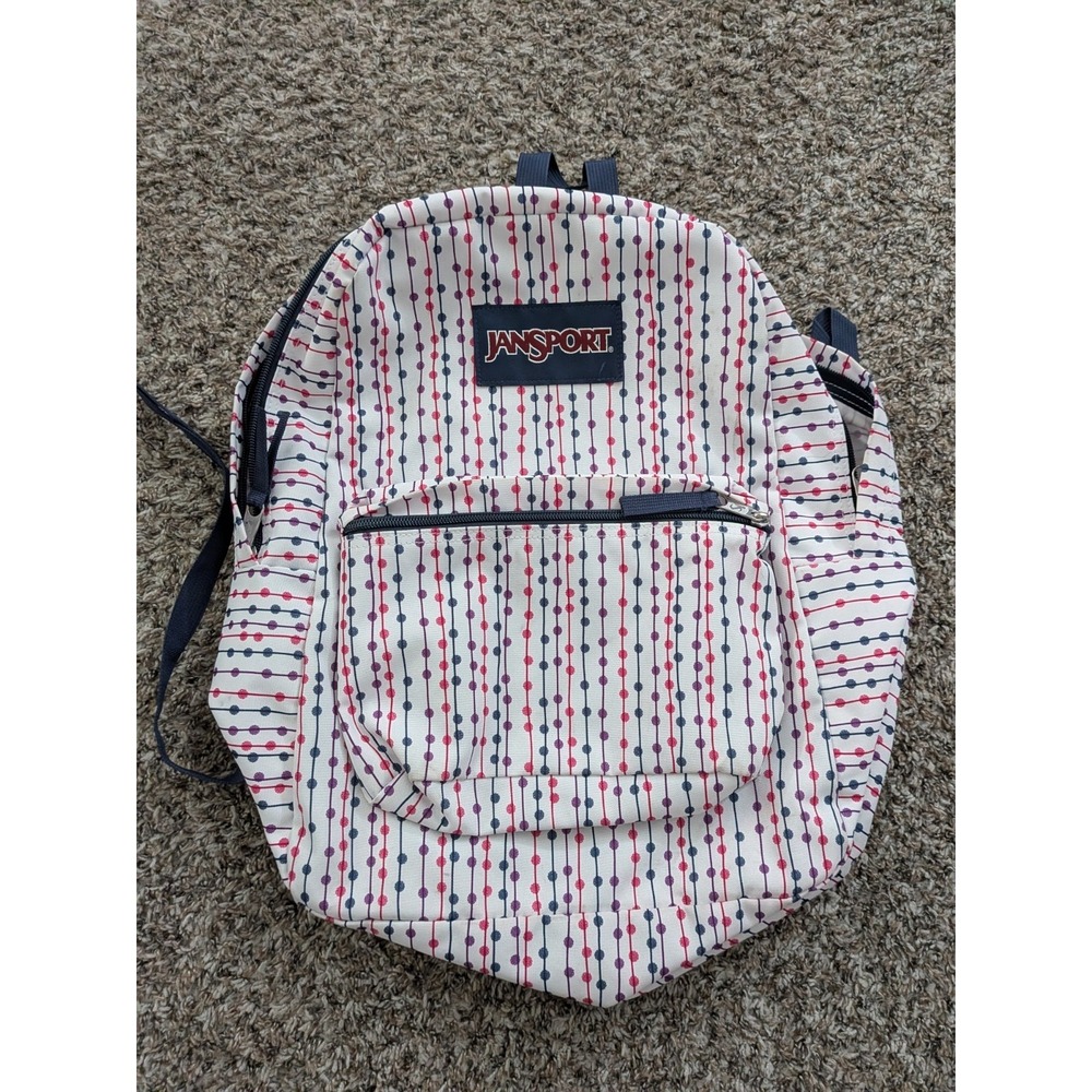 JanSport Superbreak‎ Backpack Two Pocket White With Dots JS00T501